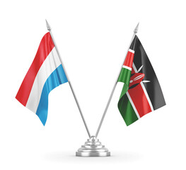 Kenya and Luxembourg table flags isolated on white 3D rendering