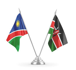 Kenya and Namibia table flags isolated on white 3D rendering