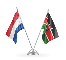 Kenya and Netherlands table flags isolated on white 3D rendering