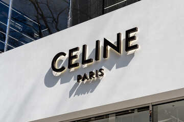 Tokyo, Japan - March 22, 2019: CELINE store sign at Ginza district in Tokyo, Japan. CELINE is a French ready-to-wear and leather luxury goods brand. 