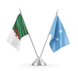 Micronesia and Algeria table flags isolated on white 3D rendering 