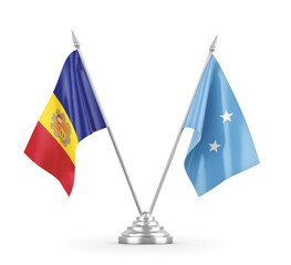 Micronesia and Andorra table flags isolated on white 3D rendering 