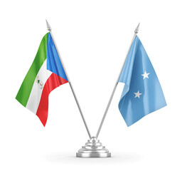 Micronesia and Equatorial Guinea table flags isolated on white 3D rendering