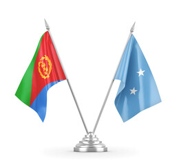 Micronesia and Eritrea table flags isolated on white 3D rendering