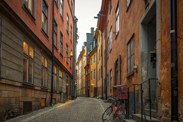 Fototapeta na wymiar Cosy streets and squares in Stockholm city in Sweden