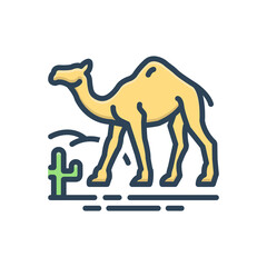 Color illustration icon for camel in desert