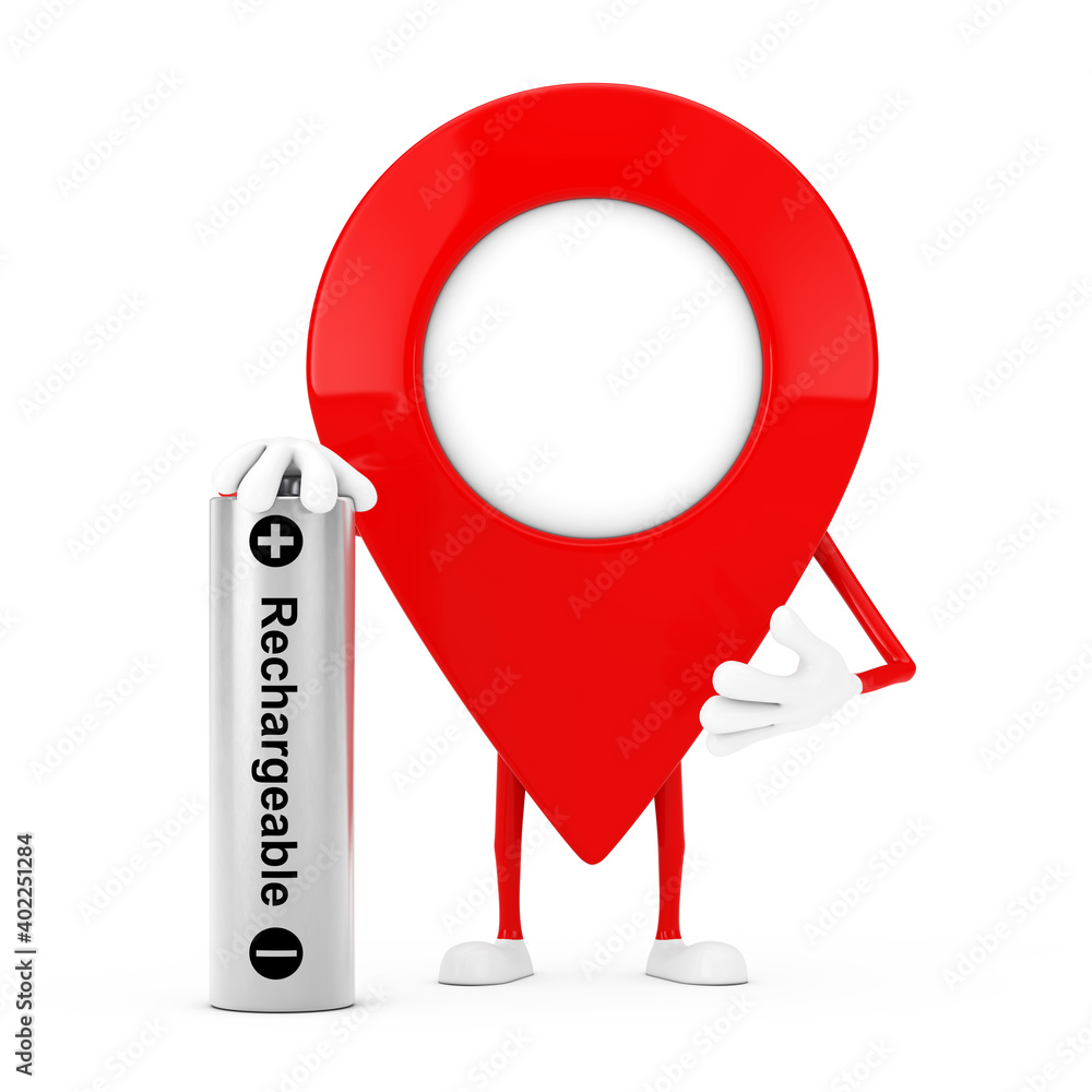 Fototapete Map Pointer Pin Character Mascot with Rechargeable Battery. 3d Rendering