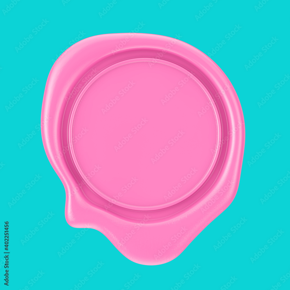Poster pink wax seal with blank space for your design in duotone style. 3d rendering