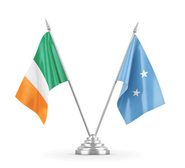 Micronesia and Ireland table flags isolated on white 3D rendering