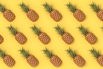 Fresh Ripe Tropical Healthy Nutrition Pineapple Fruits Background Texture. 3d Rendering