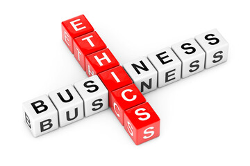 Business Ethics Sign as Crossword Cube Blocks. 3d Rendering