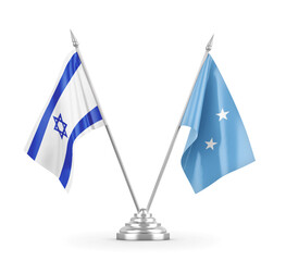 Micronesia and Israel table flags isolated on white 3D rendering
