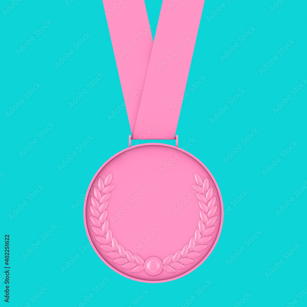 Poster pink medal with laurel wreath in duotone style. 3d rendering