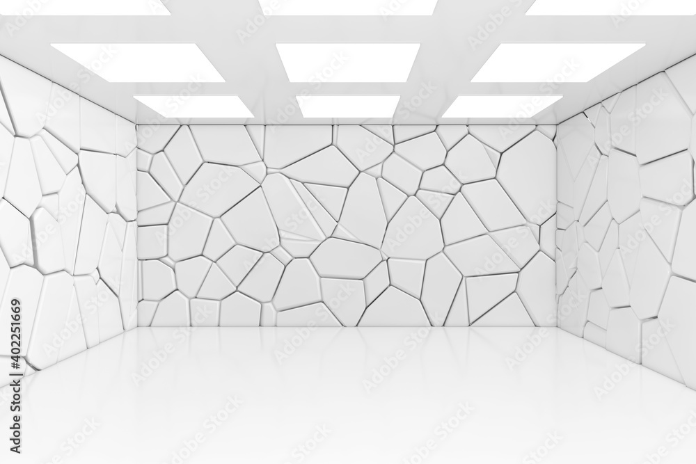 Poster Empty Room with Cell Light and Stone Walls. 3d Rendering