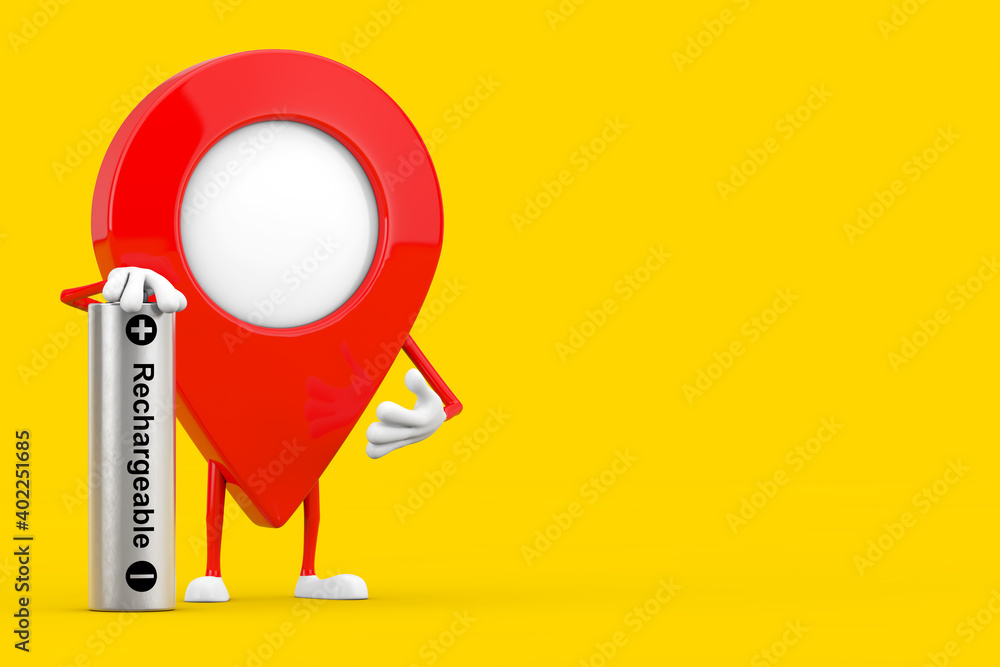 Leinwandbilder map pointer pin character mascot with rechargeable battery. 3d rendering