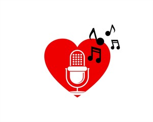 Love shape with podcast microphone and music note