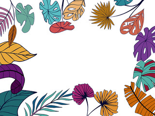 Fototapeta na wymiar Autumn leaves frame seamless pattern floral illustration design banner wallpaper and background
