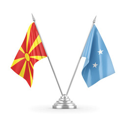 Micronesia and North Macedonia table flags isolated on white 3D rendering