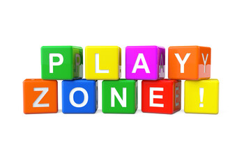 Multicoloured Alphabet Cubes with Play Zone Sign. 3d Rendering