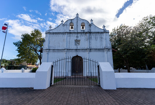 Beautiful view of the San Blas Church in Nicoya Guanacaste with Christmas  decorations in Costa Rica 