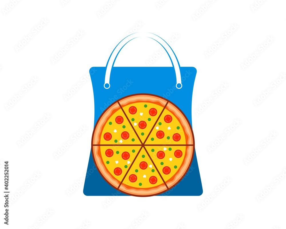 Wall mural shopping paper bag with italian pizza inside