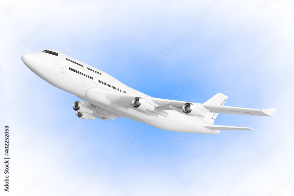 Poster white jet passengers airplane. 3d rendering