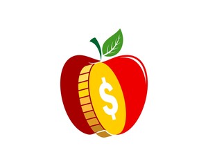Red apple with money coin inside