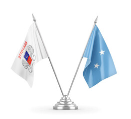 Micronesia and Mayotte table flags isolated on white 3D rendering