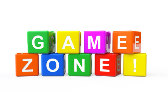 Multicoloured Alphabet Cubes with Game Zone Sign. 3d Rendering