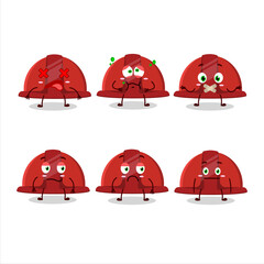 Red construction helmet cartoon character with nope expression