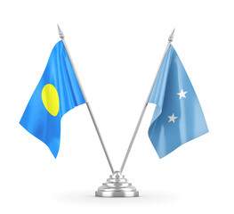Micronesia and Palau table flags isolated on white 3D rendering