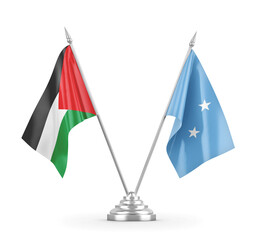 Micronesia and Palestine table flags isolated on white 3D rendering