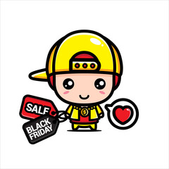 black friday celebration cute character vector design