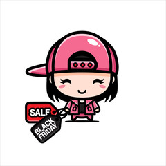 black friday celebration cute character vector design
