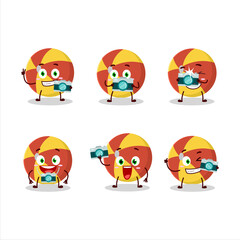 Photographer profession emoticon with red stripes beach ball cartoon character
