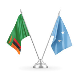 Micronesia and Zambia table flags isolated on white 3D rendering