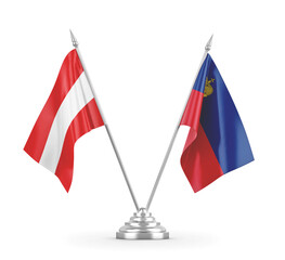 Liechtenstein and Austria table flags isolated on white 3D rendering 