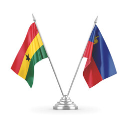 Liechtenstein and Ghana table flags isolated on white 3D rendering