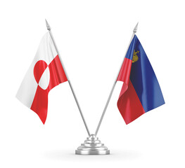 Liechtenstein and Greenland table flags isolated on white 3D rendering