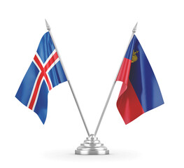Liechtenstein and Iceland table flags isolated on white 3D rendering