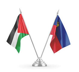 Liechtenstein and Palestine table flags isolated on white 3D rendering