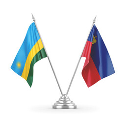 Liechtenstein and Rwanda table flags isolated on white 3D rendering