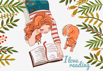 Cute girl reads a book
