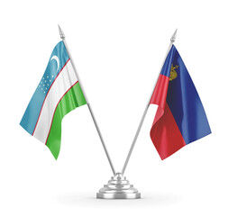 Liechtenstein and Uzbekistan table flags isolated on white 3D rendering