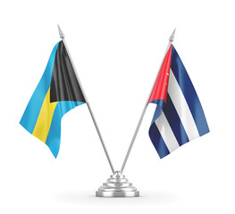 Cuba and Bahamas table flags isolated on white 3D rendering 