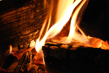 fire in fireplace