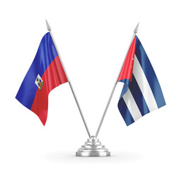 Cuba and Haiti table flags isolated on white 3D rendering