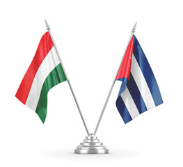 Cuba and Hungary table flags isolated on white 3D rendering