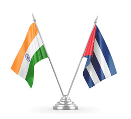 Cuba and India table flags isolated on white 3D rendering