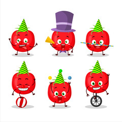 Cartoon character of tomato with various circus shows